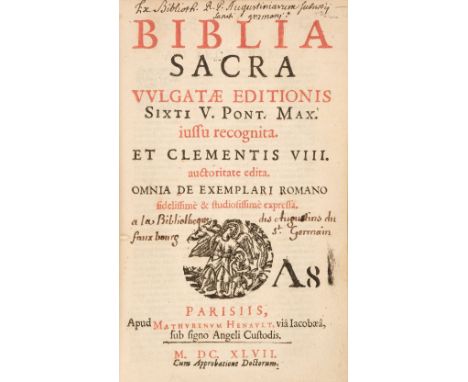 Bible [Latin]. Biblia Sacra Vulgatae Editionis Sixti V. Pont. Max. iussu recognita. et Clementis VIII. auctoritate edita. Omn