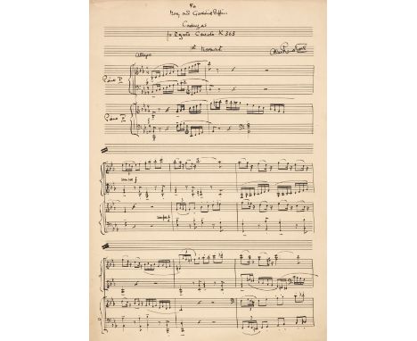 Rawsthorne (Alan). Cadenzas for Mozart's Concerto K. 365 [Piano Concerto No. 10], [1949], autograph fair-copy manuscript in i