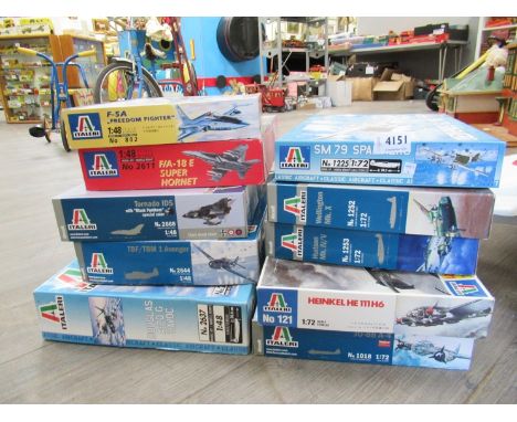 Ten Italeri 1:48 and 1:72 scale aircraft plastic model kits (10) 