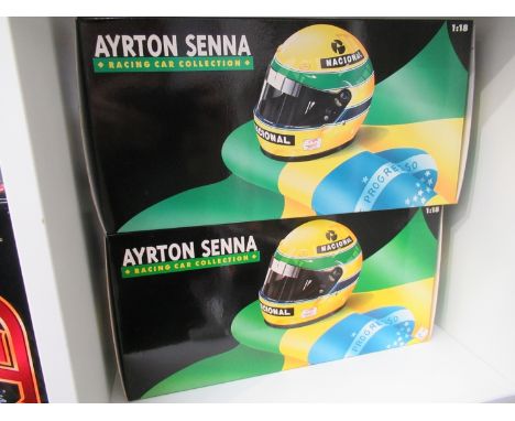 Two Ayrton Senna Racing Car collection 1:18 scale diecast racing cars to include Minichamps Pauls Model Art 540881812 1988 Mc