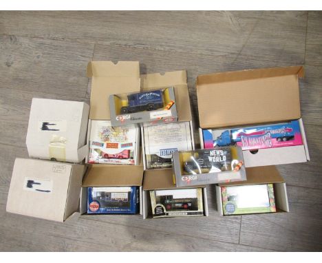 A collection of boxed Lledo TV related diecast vehicles including Darling Buds of May, Dad's Army, Gladiators etc and two Cor