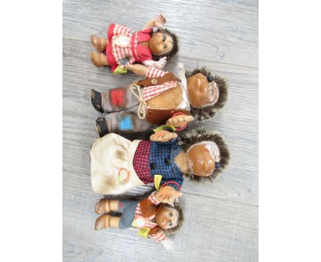 Four Steiff Hedgehog figures, Micki, Mecki, Macki and Mucki