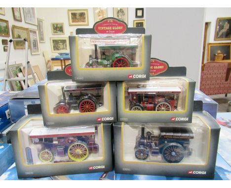Five boxed Corgi Vintage Glory Of Steam diecast vehicles to include 80106 Fowler &amp; Badge 'Titan'- Eastnor Steam Haulage C