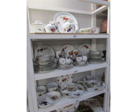 Approximately 85 pieces of Royal Worcester Evesham pattern tea and dinner ware (3 shelves)