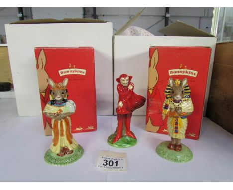 2 boxed Royal Doulton Bunnikins 'Tut ankh amun and ankhesenanum and a Carlton ware Mephisto