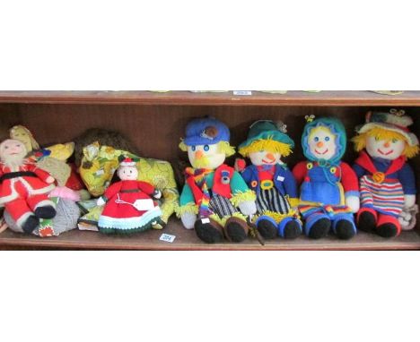 A shelf of hand knitted toys