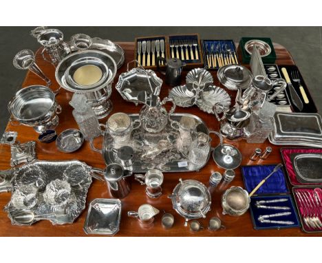 A Large collection of silver plate and E.P Wares to include epergne, ice bucket, boxed cutlery, serving trays, candle sticks 