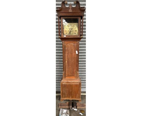 19th century Long cased grandfather clock, the moulded top with swan neck above a brass faced clock, raised on block feet 