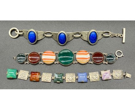 A Scottish silver and agate bracelet, 925 Silver and agate and stone Celtic design bracelet. Together with an Arts and crafts