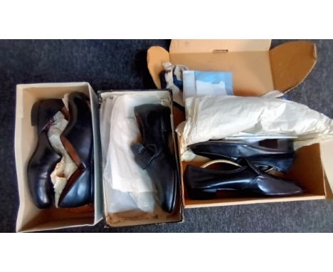 Three pairs of vintage shoes. Barker Novas, Made in Italy- perelli soles and black leather ladies shoes. 