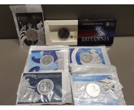 6 DIFFERENT UK ROYAL MINT BRITANNIA SILVER COLLECTION OF 1OZ COINS EACH IN ORIGINAL ROYAL MINT PACKS 2003 AND 2005-2009