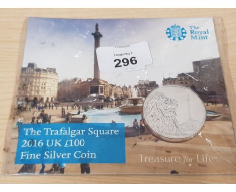 £100 PROOF TRAFALGAR SQUARE ROYAL MINT ISSUED 2016 IN SILVER COIN