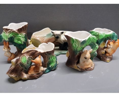 5 PIECES OF FAUNA HORNSEA POTTERY INCLUDES LAMB AND DOE TROUGH