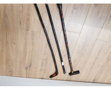 3 WALKING STICKS ONE SILVER HALLMARKED HANDLE