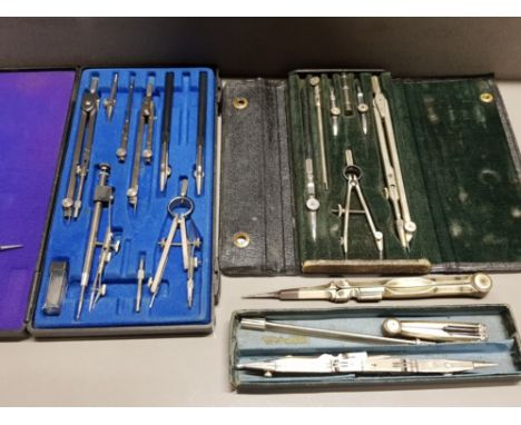 3 CASED VINTAGE COMPASS SETS