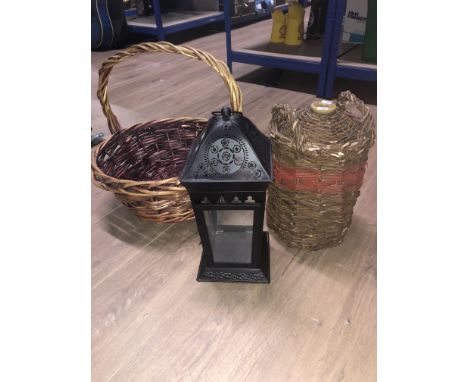 WICKER TWIN HANDLED FLAGON WICKER BASKET AND CANDLE LANTERN