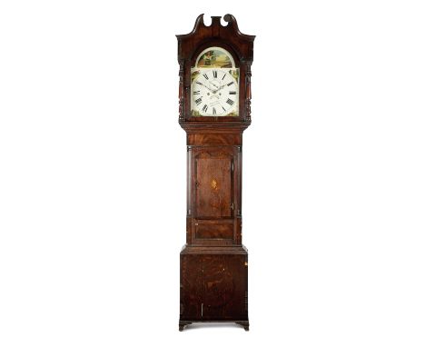 A GEORGE III OAK LONGCASE CLOCK BY M. WORCESTER OF WEDNESBURY the brass eight day movement with four turned pillars and an an