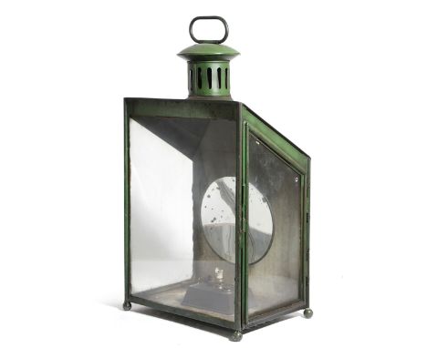 A BRITISH RAIL (MIDLANDS) TOLE PLATFORM LAMP green painted and embossed 'BR(M)', with a vaporite burner (2) 65cm high, 37cm w