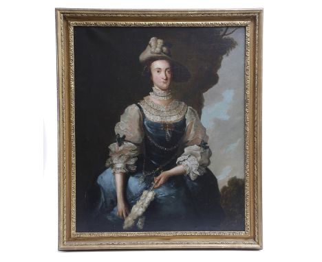 ENGLISH SCHOOL, A PORTRAIT OF A LADY IN 18TH CENTURY STYLE oil on canvas, in a gilt frame, the back with a paper label, inscr