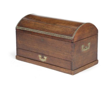 A GEORGE III MAHOGANY DOMED TRUNK POSSIBLY CAMPAIGN, LATE 18TH CENTURY the hinged lid with brass studded decoration, above a 