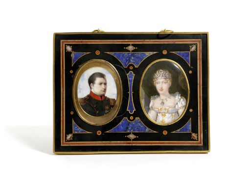 λ NAPOLEON INTEREST. TWO PORTRAIT MINIATURES OF NAPOLEON AND MARIE LOUISE on ivory, Napoleon signed 'Aubry' and Marie Louise 