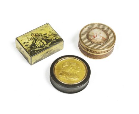 THREE CONTINENTAL BOXES LATE 18TH CENTURY AND LATER including: a two tone gold mounted circular box with a central ivory mini