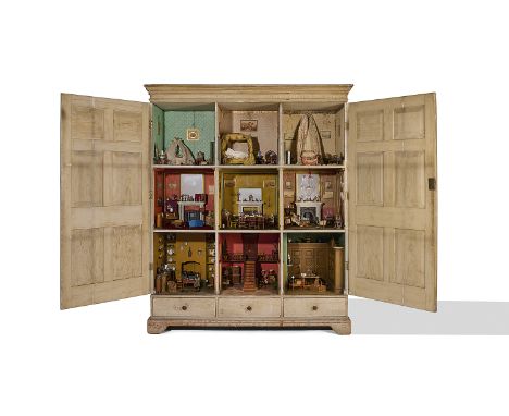 THE 'GREGSON HOUSE' AN IMPORTANT EARLY VICTORIAN CUPBOARD DOLL'S HOUSE FROM 1830, THE VAST MAJORITY OF THE CONTENTS EARLY AND