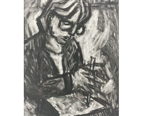 Barry De More (Northern British 1948-2023): 'Sculptor with Chisel', monochrome charcoal signed and titled verso 34cm x 27cmPr