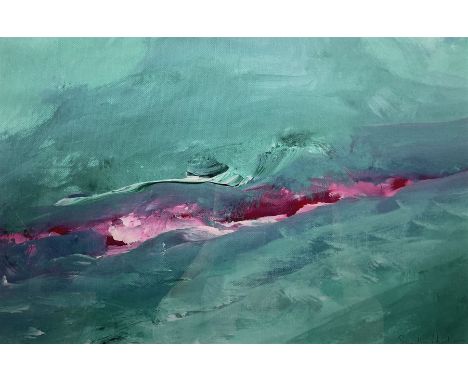 Samantha Hunt (Contemporary): Abstract Wave in Turquoise, lithograph signed and dated 2016 in pen 37cm x 57cm