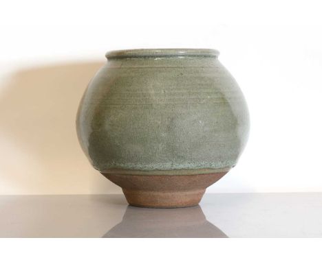 ▴ Norah Braden (1901-2001),a stoneware vase, with a green ash glaze, faint painted artist's monogram,17.5cm highNorah Braden 