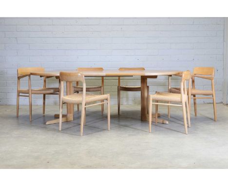 A Danish oak dining suite,1960s, designed by Niels-Otto Møller (1920-1982), comprising:a pair of 'Model 56' armchairs, each w