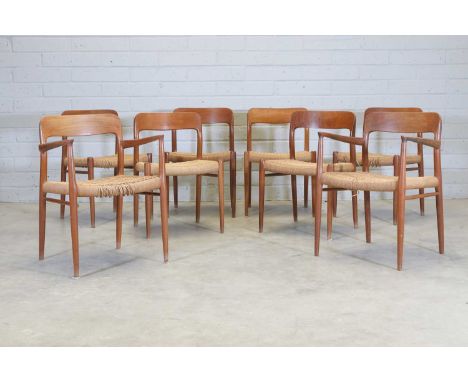 A set of six Danish teak 'Model 75' dining chairs, 1960s, originally designed in 1954 by Niels Otto Møller for J L Møllers Mø