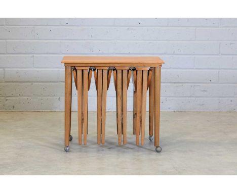A Danish 'Model 312' teak nest of tables,1960s, designed by Poul Hundevad for the Czech firm Novy Domov, with a rectangular t