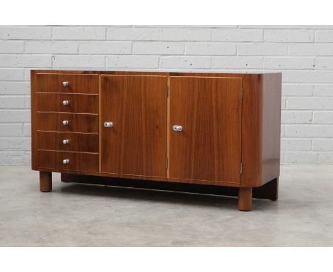 A Gordon Russell 'Woburn' Bombay rosewood with elm sideboard,designed in 1933 by Dick Russell, of plain form with line inlay,