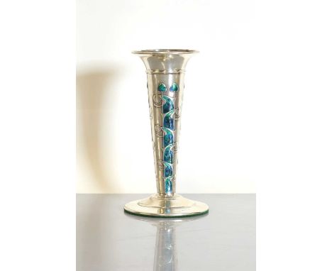 A 'Cymric' silver and enamel spill vase,maker's marks for Liberty &amp; Co., Birmingham, indistinct date code,probably design