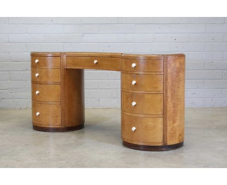 Betty Joel for Token Handmade Furniture, an Art Deco sycamore kidney-shaped dressing table, c.1935, the top with an inset mir