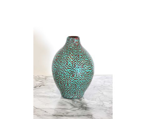 ▴ Paolo Venini (Italian, 1895-1959),a 'Murrine a Damo' glass vase, c.1953, of ovoid form, decorated with turquoise and ruby m