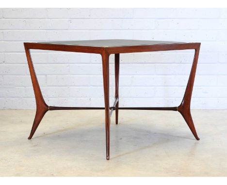 § An Italian rosewood card table, attributed to Paolo Buffa, with a central leather panel with a brass edge, each corner fitt