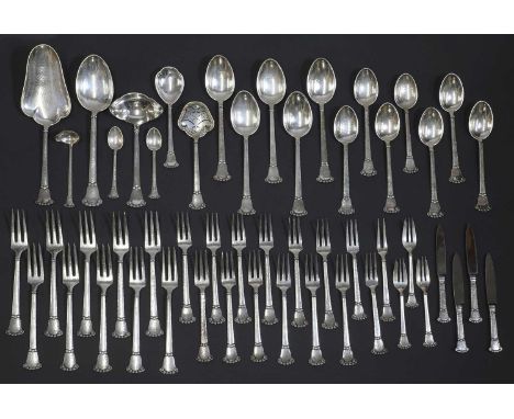 A part canteen of Danish Jugendstil sterling silver cutlery,designed by and bearing the assay mark of Christian F Heise, hall