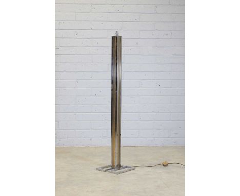 An Italian chromed and brass standard lamp,1970s, designed by Willy Rizzo, the square column terminating on to rectangular su