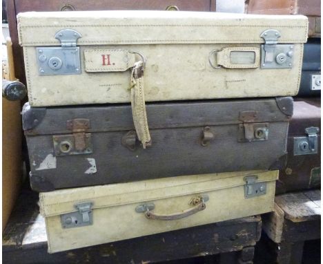 Two vintage cream-coloured leather suitcases and another (3)