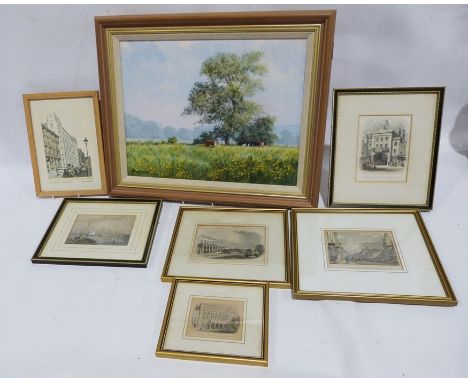 Acrylic on canvas,&nbsp;cows in a meadow, assorted framed prints, long playing records South Pacific original soundtrack, som