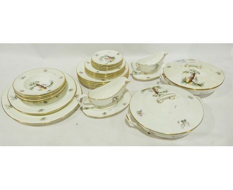 Royal Worcester part dinner service "Watteau" to include six soup bowls, six side plates, six fish plates, six dinner plates,