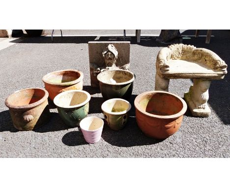 Selection of terracotta and ceramic garden planters,&nbsp;reconstituted stone garden ornament, a reconstituted stone garden s