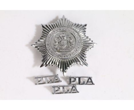 Port of London&nbsp; Authority Police helmet plate, together with three shoulder titles, (4)