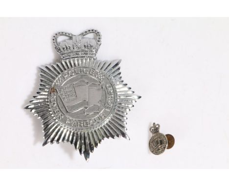 Queens crown Dover Harbour Board Police helmet plate, together with a lapel pin to the same organisation