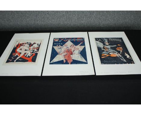 A set of three Art Deco prints; La Vie Parisienne. H.51 W.33cm. (each) 