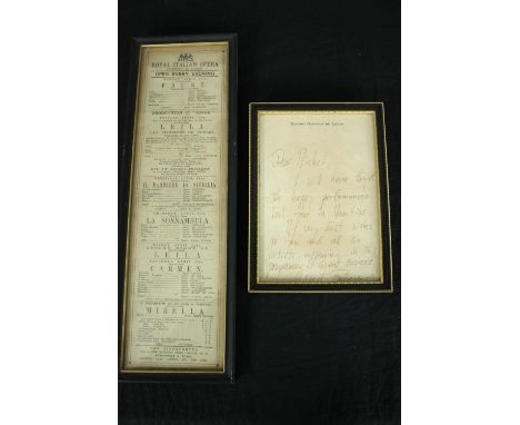A framed vintage Covent Garden Opera events programme along with a letter signed by Margot Fonteyn. H.43 W.14cm. (Largest). 