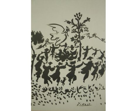 A framed and glazed poster print, Long Live Peace by Picasso. H.78 W.60cm. 