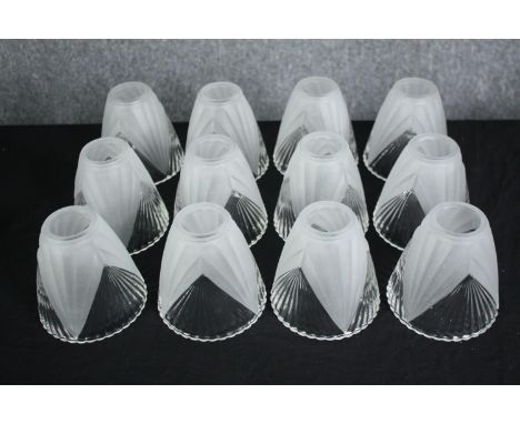A collection of twelve Art Deco style frosted glass lamp shades. H.12 Dia.12cm. (each) 